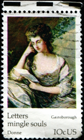 USA - CIRCA 1974  A stamp printed in United States of America shows Portrait of Mrs  Jean Douglas byThomas Gainsborough, circa 1974のeditorial素材