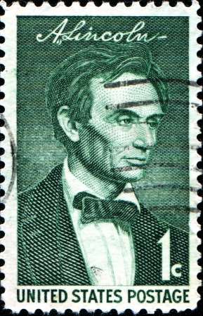 USA - CIRCA 1959  A stamp printed in United States of America shows portrait of a Abraham Lincoln ...