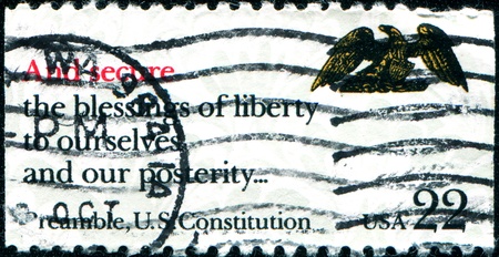 USA - CIRCA 1980  A stamp printed in United States of America shows image of the dedicated to the US Constitution circa 1980のeditorial素材