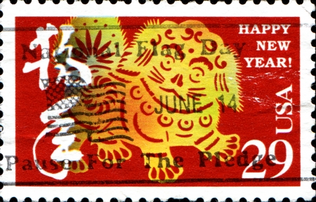 USA - CIRCA 1994  A stamp printed in United States of America shows dedicated to Year of the Dog, circa 1994 のeditorial素材