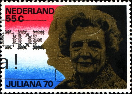 THE NETHERLANDS - CIRCA 1970  A  stamp printed in  Netherlands honoring Queen Julianaのeditorial素材