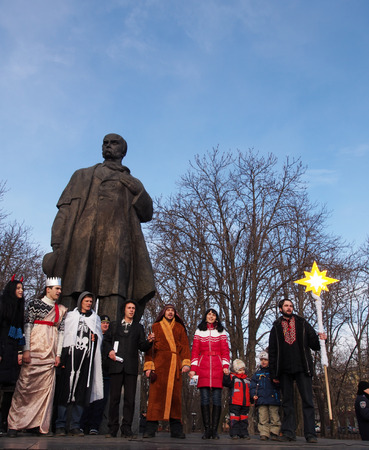 UKRAINE, LUGANSK - JANUARY 12, 2014  Opposition rally in the center of Lugansk near the monument of Ukranian poet Taras Shevchenko のeditorial素材