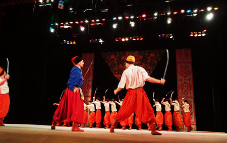 UKRAINE, LUGANSK - MARCH 18, 2014  Ukrainian National Folk Dance Ensemble named After P  Virsky, who...