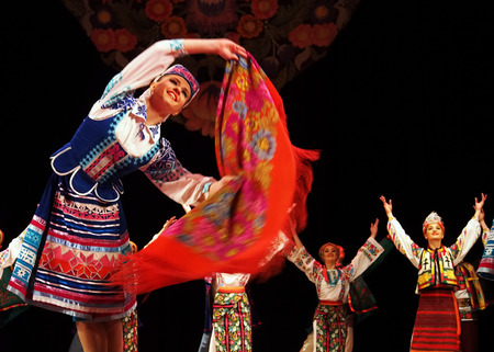 UKRAINE, LUGANSK - MARCH 18, 2014: The Ukrainian National Folk Dance Ensemble named After P. Virsky,...