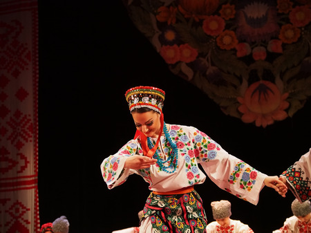 UKRAINE, LUGANSK - MARCH 18, 2014: The Ukrainian National Folk Dance Ensemble named After P. Virsky,...