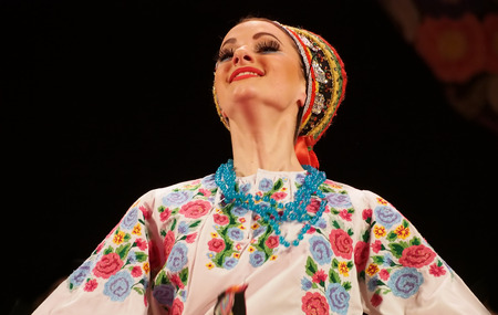 UKRAINE, LUGANSK - MARCH 18, 2014: The Ukrainian National Folk Dance Ensemble named After P. Virsky, who is considered the best folkloric ballet dancer in the country, performed a live show on stage in Luganskのeditorial素材