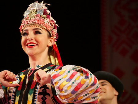 UKRAINE, LUGANSK - MARCH 18, 2014: The Ukrainian National Folk Dance Ensemble named After P. Virsky,...