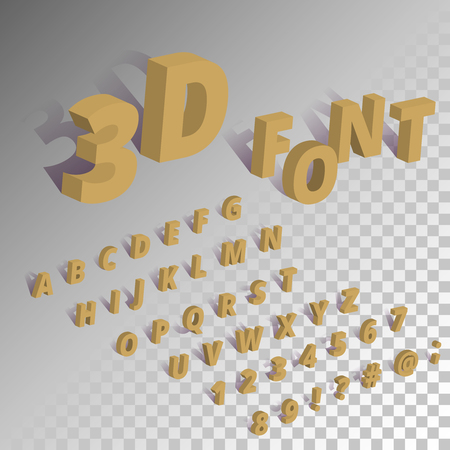 Isometric font alphabet set. 3d characters and symbols with shadow on transparent background.のイラスト素材