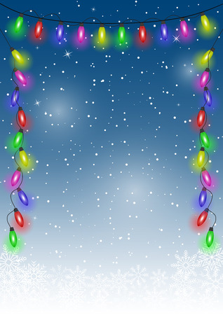 Christmas snow background with festive lights and stars. Vector.のイラスト素材