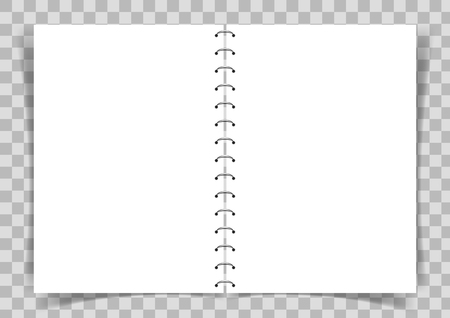 Blank paper book connected with spiral on transparent vector background.のイラスト素材