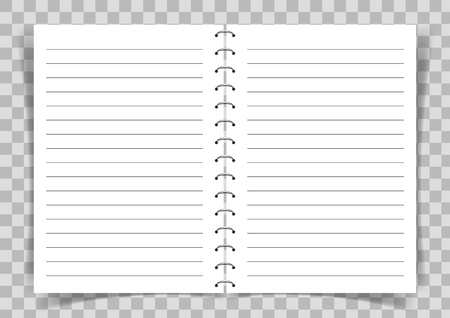 Blank paper book with lines connected with spiral on transparent vector background.のイラスト素材