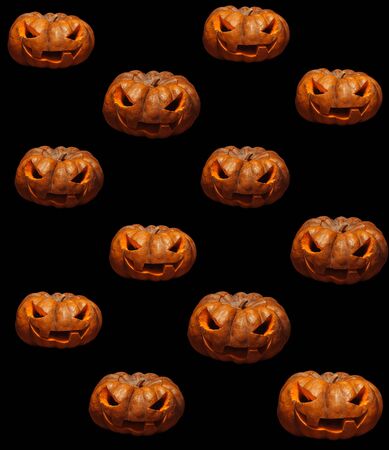 Halloween scary curved pumpkin on the tableの写真素材