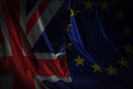 Closeup of the United Kingdom flag and the European Union flag. Brexit conceptの写真素材