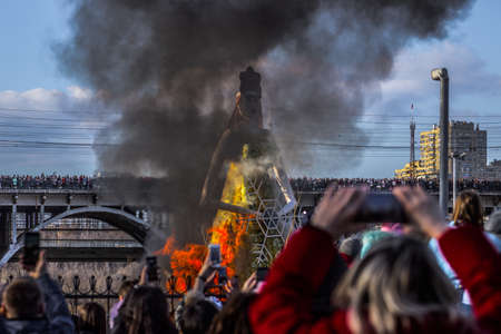 Maslenitsa effigy burning. Volgograd, Russia, March 01, 2020.のeditorial素材