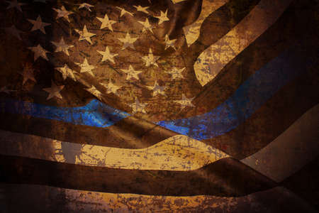 Thin Blue Line Wavy American Flag in Support of Police and Law Enforcement