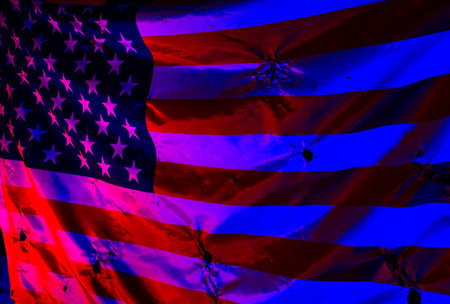 Close up shot of damaged flag of United States of Americaの写真素材