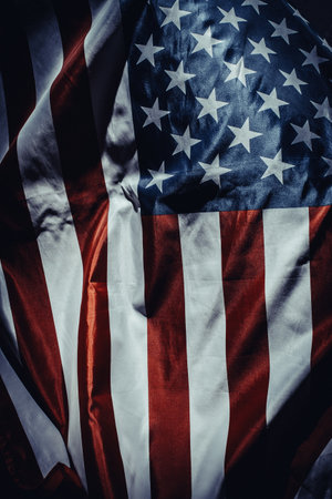 Close up shot of waved flag of United States of America