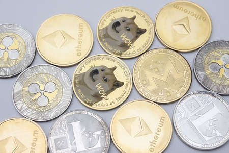 Altcoins over white background in soft light