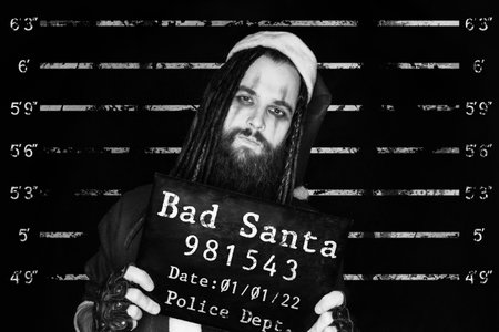 Arrested Santa Claus at a police departmentの写真素材