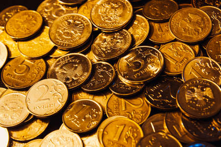 Close up shot of bunch of rubles over dark backgroundの写真素材