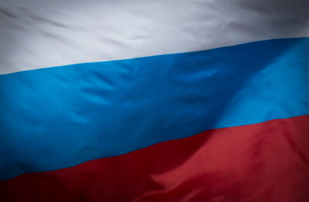 Closeup shot of waving colorful flag of Russiaの写真素材