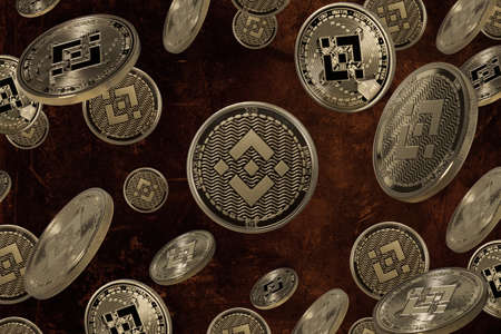 Binance coins over grunged background. Cryptocurency concept.