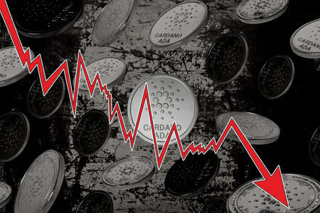 Cardano coins over grunged background. Fall of cardano coin concept.の写真素材