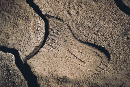 Close-up of footprint on dry cracked barren land