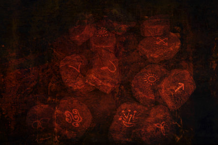 Wicca divination runes over black background