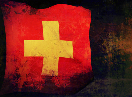 Waving national Switzerland flag. 3d illustration.の写真素材