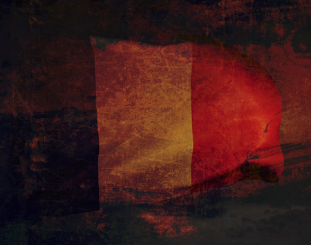 Waving French flag over dramatic sky. 3d rendering illustration.の写真素材
