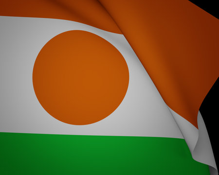3d render illustration of Flag of Republic of the Niger over black background.の写真素材