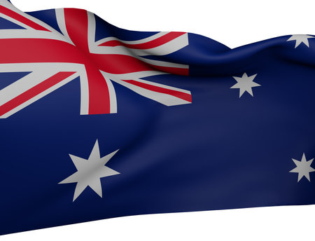 Waving Australian flag isolated over white background. 3d rendering illustration.の写真素材