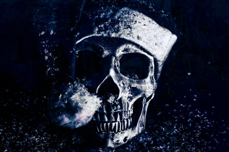 Santa skull in snow over dark background.