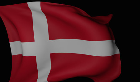 3d Illustration of waving Flag of Denmark over black backgroundの写真素材