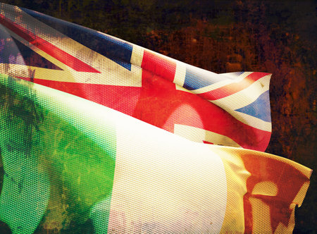 3d illustration of United Kingdom and Ireland flagsの写真素材