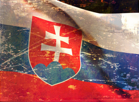 Waving flag of Slovakia over black background. 3d illustration.の写真素材