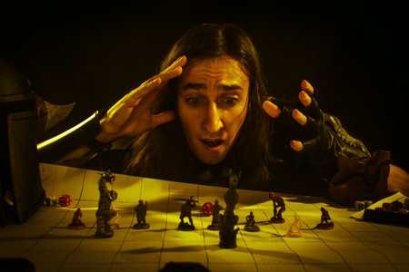 Young unlucky man playing role playing game.