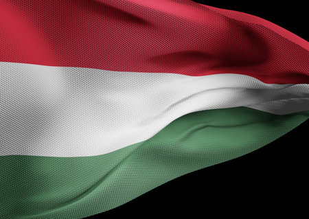 3d illustration of Hungarian flag isolated over black background.の写真素材