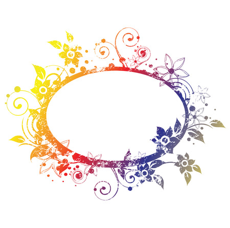 Round Frame decorated with grunge texture and floral elements in autumn colorsのイラスト素材