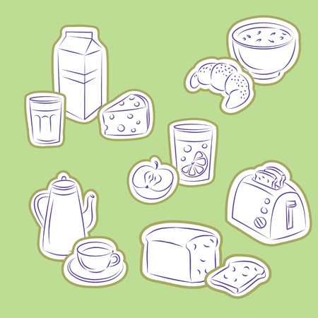 Healthy Breakfast Stickers Set のイラスト素材