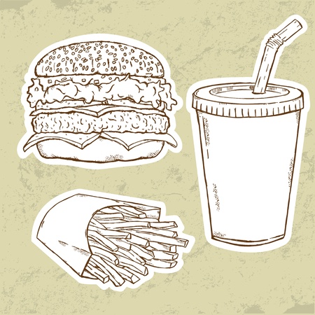 Hamburger, Fries and Drink のイラスト素材
