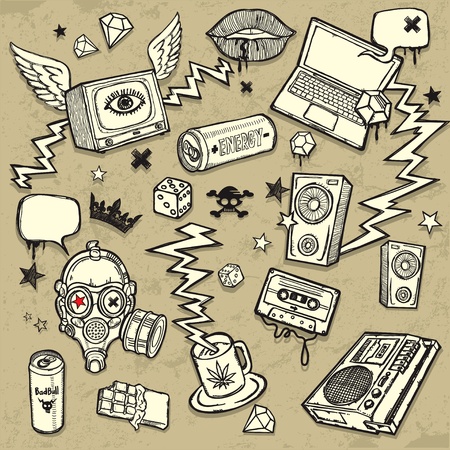 Mixed Background. Stylish grunge design elements collection. All pieces are on separate layers, easily editable のイラスト素材