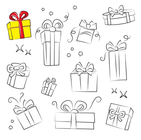 Gift Box Collection. Easy to colorizeのイラスト素材