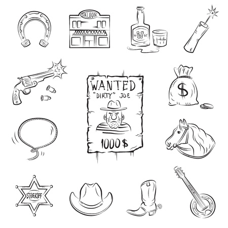 Wild West Icons. A collection of stylish vector images on the theme of the Wild West のイラスト素材