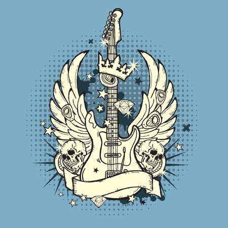 illustration of the rock n roll guitar on the grunge backgrounのイラスト素材