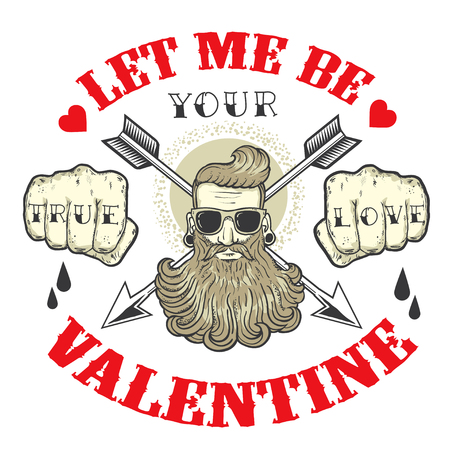 Cool vector card on the theme of Valentines Day. Tattoo art design. New traditional tattoo style. Hand-drawn vector images. Good for printing on t-shirt. Easy to edit. Tattoo font.のイラスト素材