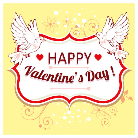 Vector background with congratulations on Valentines Day. Text in the frame. Vintage traditional colors. Easy to edit.のイラスト素材