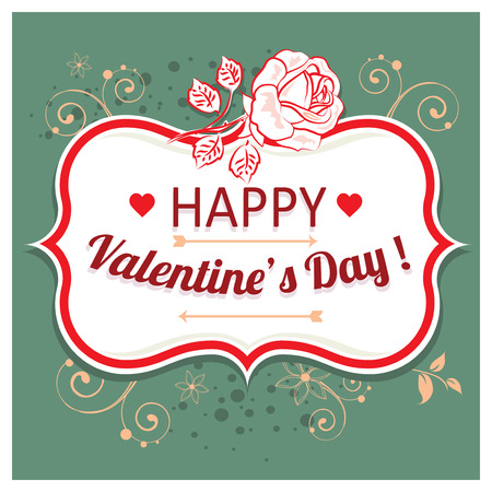 Vector background with congratulations on Valentines Day. Text in the frame. Vintage traditional colors. Easy to edit.のイラスト素材