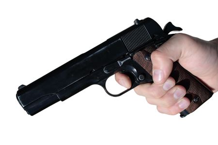 the pistol of american`s officers at second world war in hand